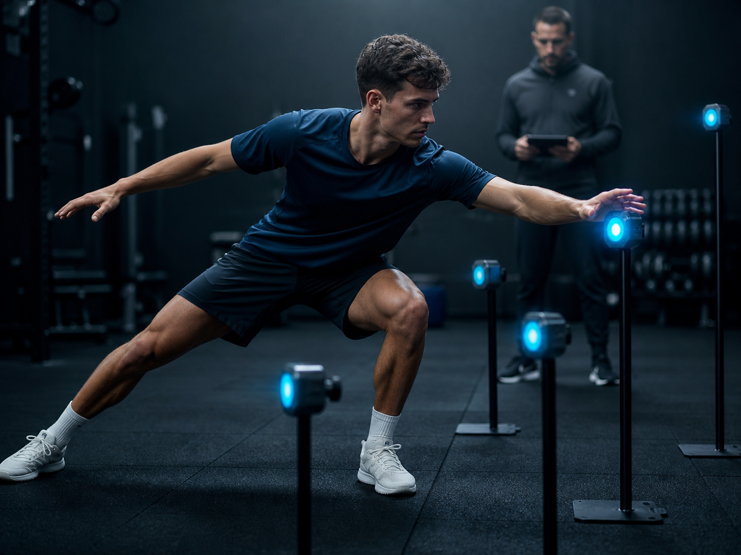 Atleta durante un esercizio personalizzato con luci di reazione
